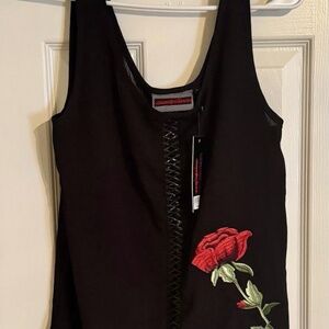 Jawbreaker Black High Low Rose Tank Criss Cross Leather Detail Size Large New